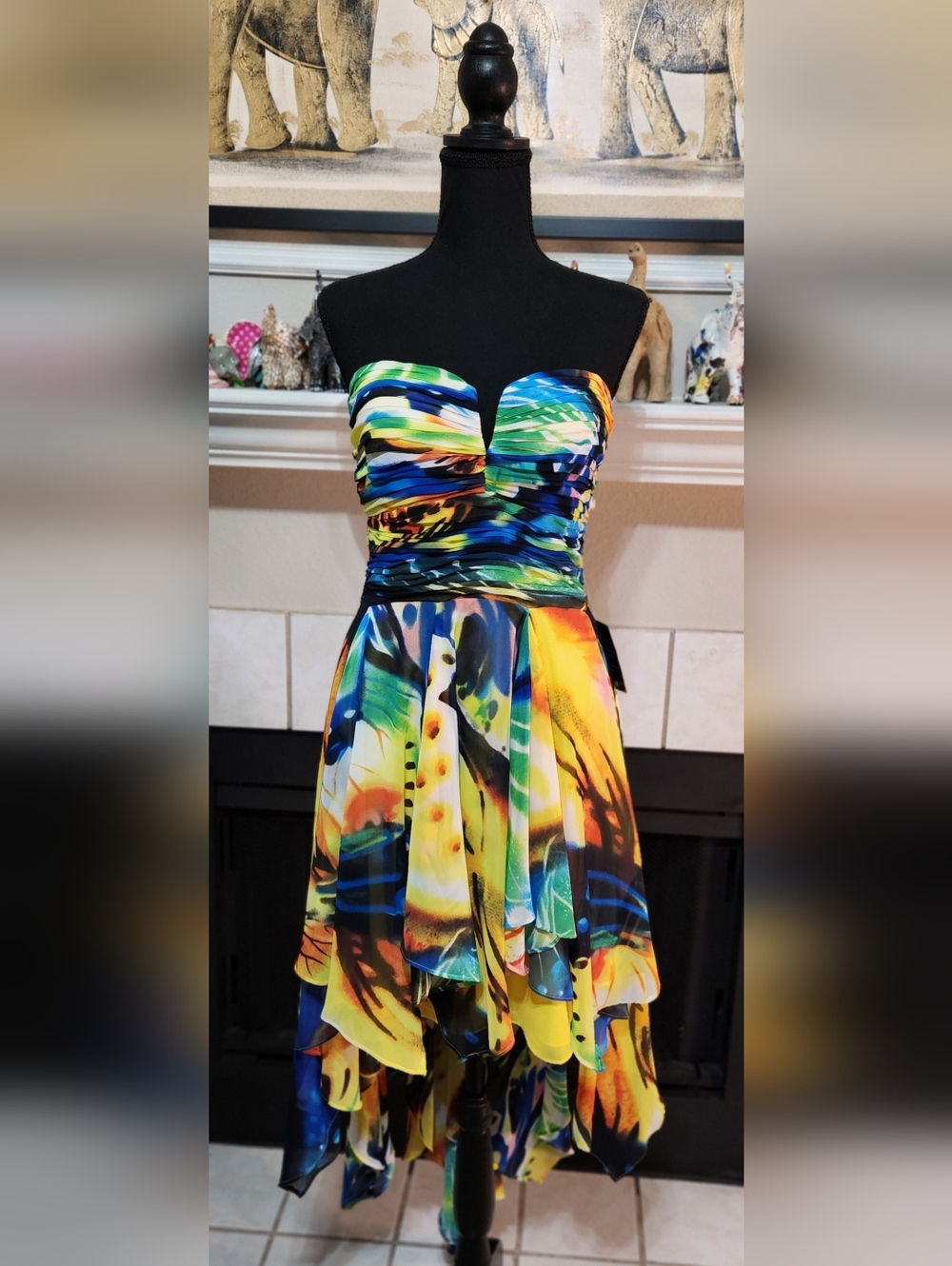 Arden B Strapless Multicolor Watercolor-Print Cocktail Dress